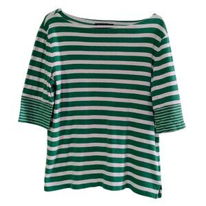 Jones New York Signature Women's Striped Boatneck Top, Green White, XL, Cotton